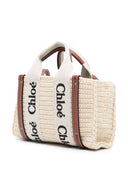 Chloè Mini Woody Crossbody Bag In Cotton And Leather