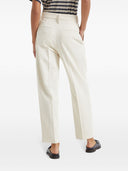 Brunello Cucinelli Cotton Gabardine Slouchy Trousers With Shiny Detail