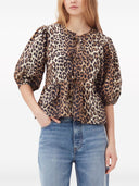 Ganni Leopard Print Cotton Blouse