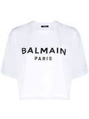 Balmain Logo Organic Cotton Cropped T Shirt