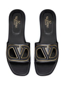 Valentino Garavani V Logo Cut Out Leather Sandals