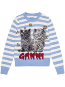 Pull en laine à rayures brodé Ganni