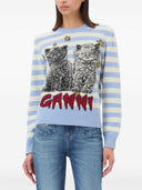 Pull en laine à rayures brodé Ganni