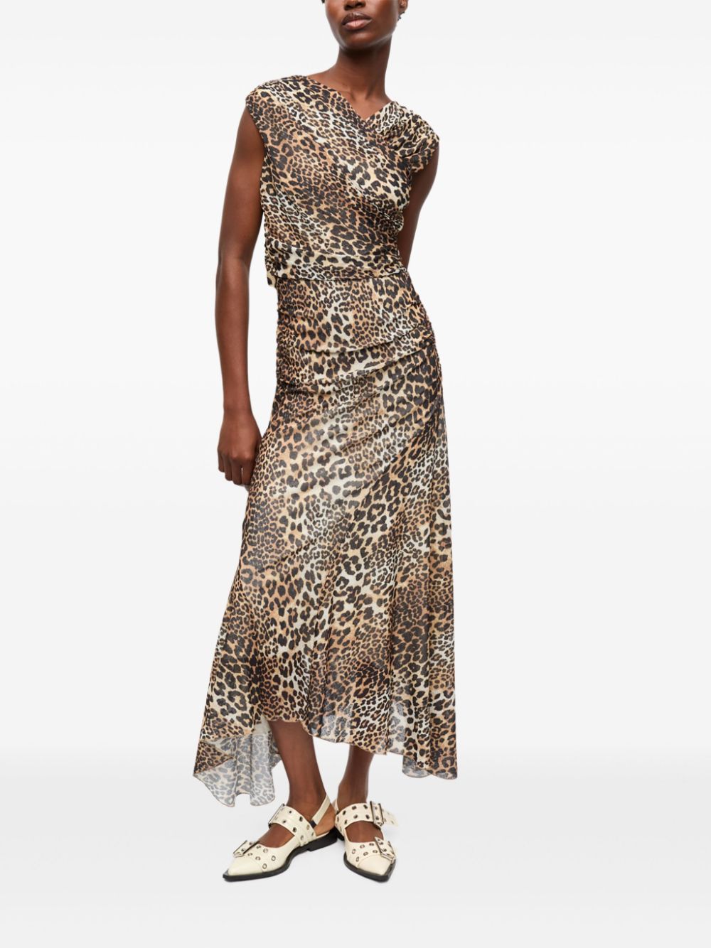 ganni leopard midi dress Ganni Leopard print flared midi dress with open back