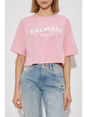 Balmain Logo Organic Cotton Cropped T Shirt