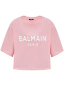Balmain Logo Organic Cotton Cropped T Shirt