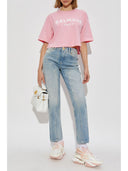 Balmain Logo Organic Cotton Cropped T Shirt