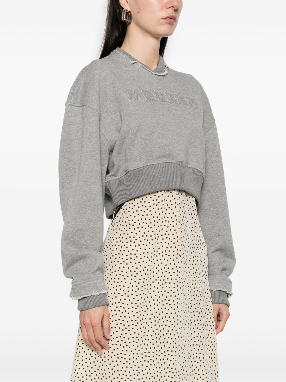 Alexander Mc Queen Logo Cotton Cropped Sweatshirt