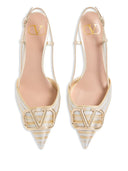 Valentino Garavani V Logo Signature Leather Slingback Pumps