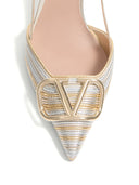 Valentino Garavani V Logo Signature Leather Slingback Pumps