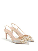 Valentino Garavani V Logo Signature Leather Slingback Pumps