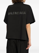 Balenciaga Back Strass Cropped Cotton T Shirt