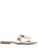 Roger Vivier Metal Buckle Leather Flat Sandals