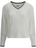 Brunello Cucinelli V Neck Sweater met glanzende details