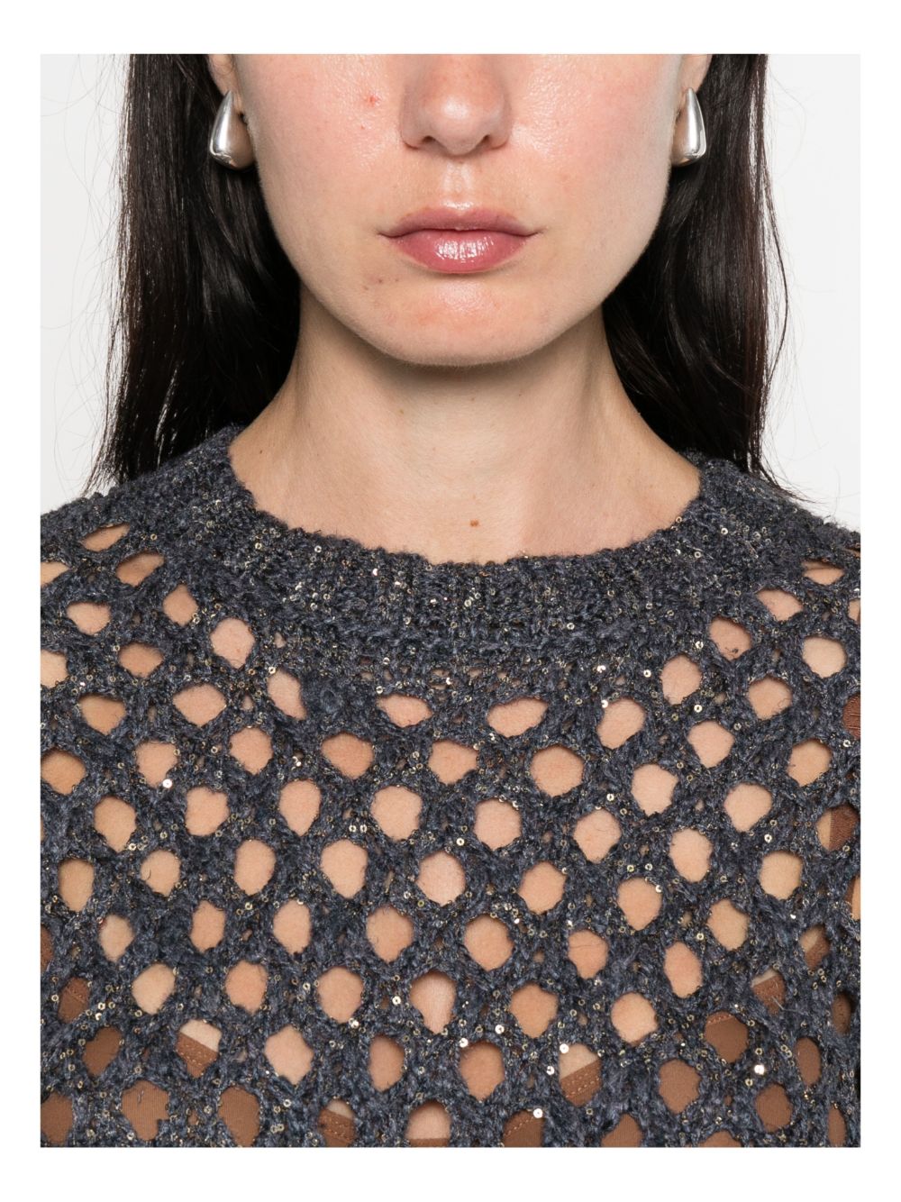 Brunello Cucinelli öppen stickad crewneck tröja
