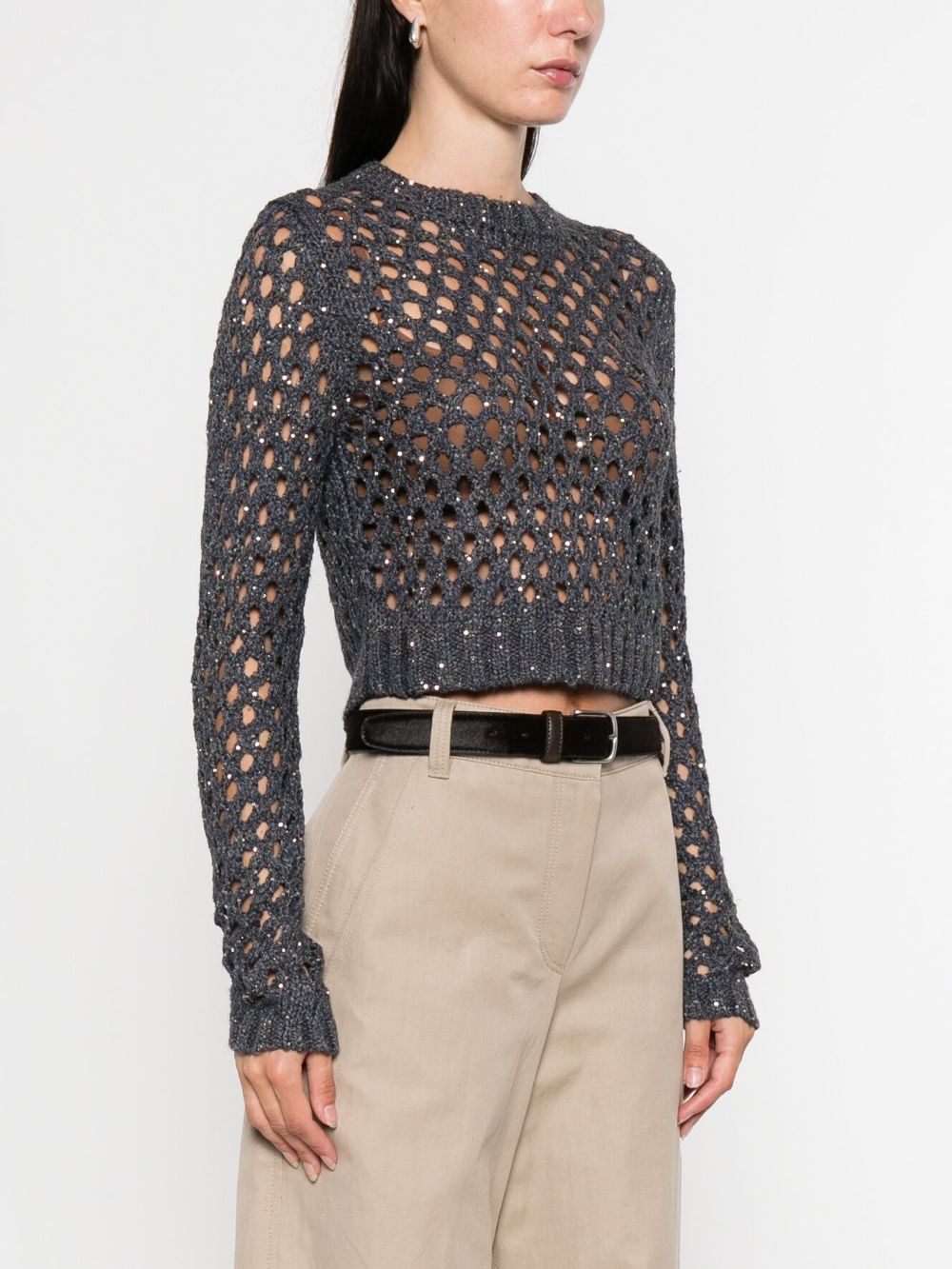 Brunello Cucinelli öppen stickad crewneck tröja