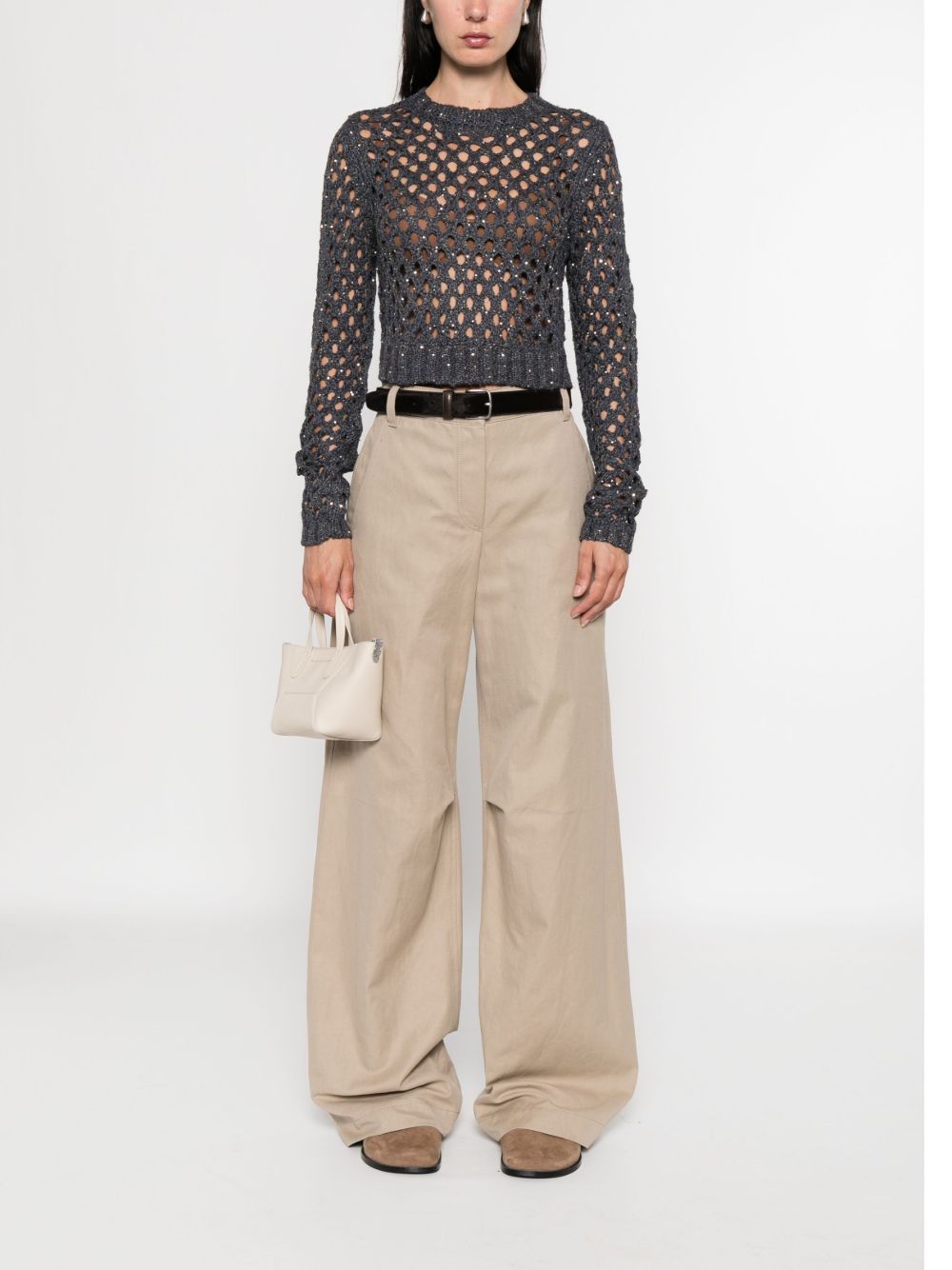 Brunello Cucinelli öppen stickad crewneck tröja