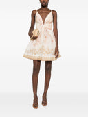 Zimmermann Hypnotische Leinen- und Seiden -Mini -Kleid