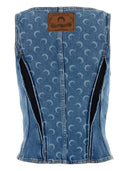 Marine Serre Moon Denim Bustier Top