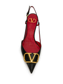 Valentino Garavani V Logo Signature Leather Slingback Pumps