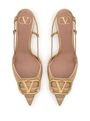 Valentino Garavani V Logo Signature Leather Slingback Pumps