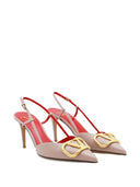 Décolleté slingback in pelle con logo V Valentino Garavani