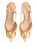 Valentino Garavani V Logo Signature Leather Slingback Pumps