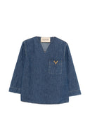 Camicetta in denim con logo V Valentino