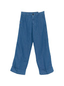 Pantaloni In Misto Cotone E Lino Bianco Sabbia
