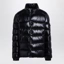 Moncler glanzend blauw nylon short down jas
