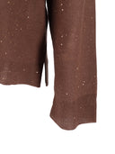 Fabiana Filippi Maglia Scollo V Manica 3/4 In Lana Con Paillettes Color Ebano
