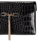 Elisabetta Franchi Black Clutch With Croco Print And Tassel