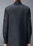 Thom Browne L/S Bd Straight Fit Shirt W/ Rwb Inner Cuff Detail And Self Armband In Shirting Denim