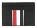 Thom Browne Double Sided Card Holder W/ Rwb Stripe In Pebble Grain Leather