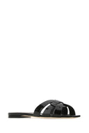 Saint Laurent Black Leather Tribute Slippers