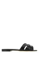 Saint Laurent Black Leather Tribute Slippers