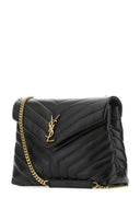 Saint Laurent mittelgroße Loulou-Schultertasche aus schwarzem Leder