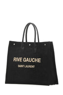 Saint Laurent Black Rafia And Canvas Rive Gauche Shopping Bag