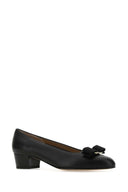 Salvatore Ferragamo Black Leather Vara Pumps