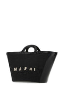 Marni Black Leather and Raffia Small Tropicalia Summer Bold