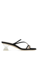 Stuart Weitzman Black Suede Lucite Sculs Mules