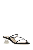 Stuart Weitzman Black Suede Lucite Sculs Mules