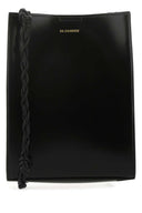 حقيبة كتف جيل ساندر صغيرة متشابكة من الجلد باللون الأسود