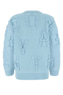 Bottega Veneta Light Blue Stretch Wool Blend Shetland Alphabet Oversize Sweater