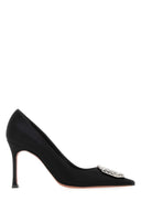 Amina Muaddi Black Satin Camelia Pumps