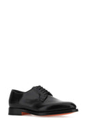 Santoni Black Leather Lace Up Shoes