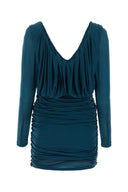 Saint Laurent Teal Green Jersey Mini Kleid