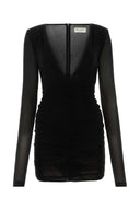 Saint Laurent Black Stretch Cupro Mini Vestido