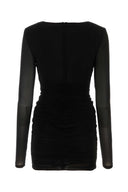 Saint Laurent Black Stretch Cupro Mini Vestido