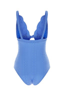Lisa Marie Fernandez Cerulean Blue Stretch Seersucker Scallop Bow Swimsuit